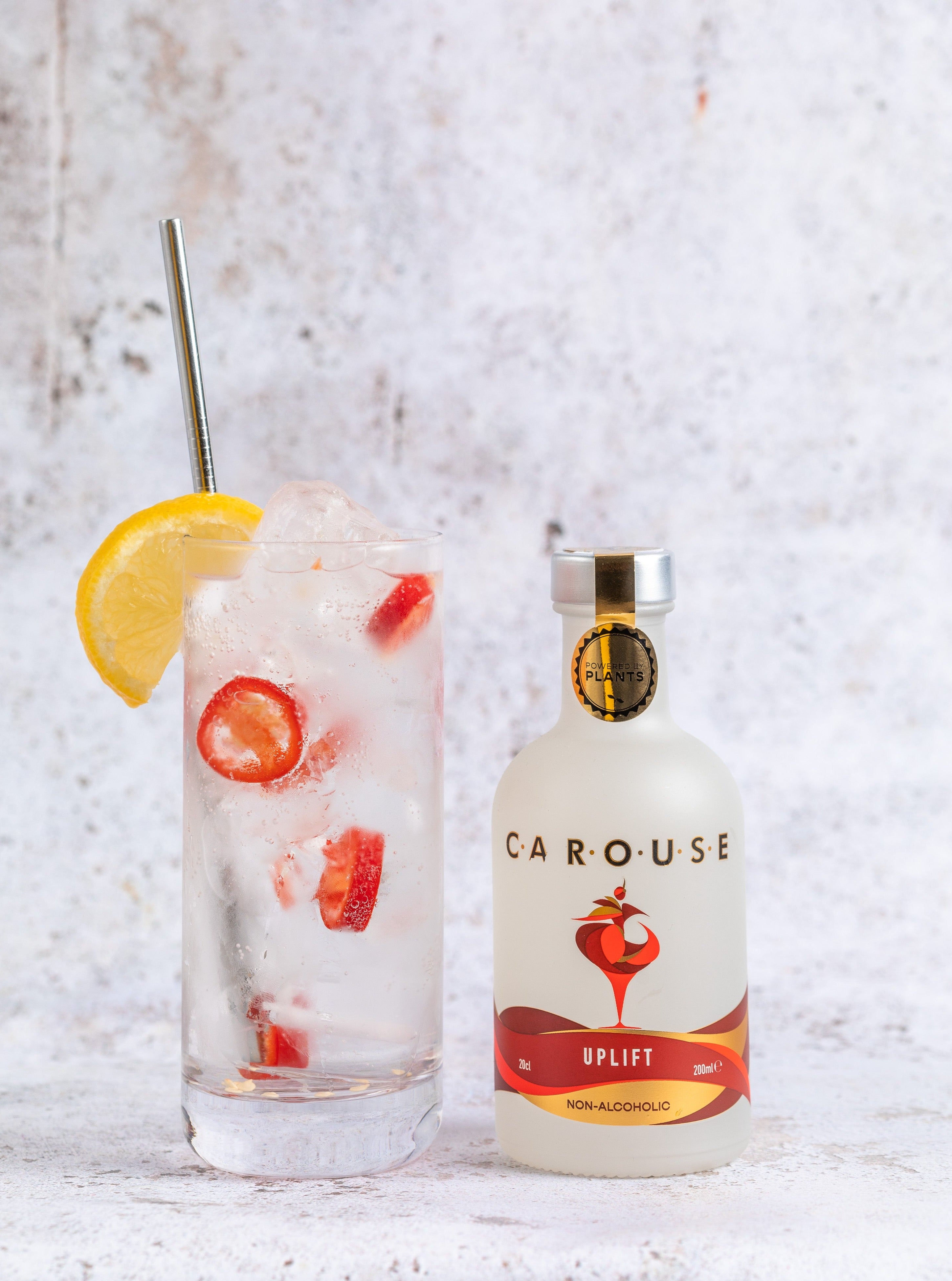 Drink CAROUSE; Re-energise with UPLIFT. A vibrant blend of energising botanicals in an alcoholic free spirit. 200ml bottle.
